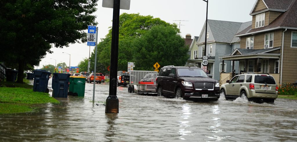 Driving through a flooded street
