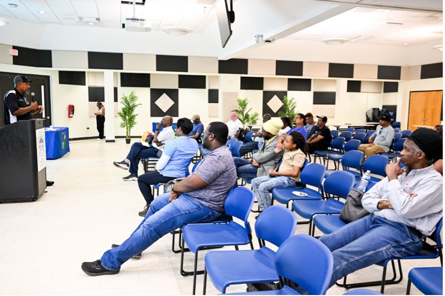 Fins Stribling III shares information with farmers on the campus of UVI St. Croix.