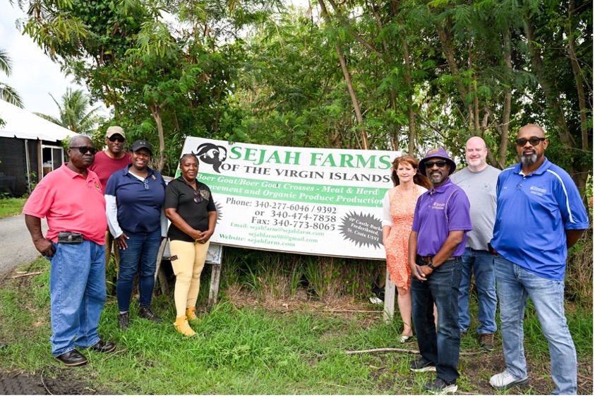 The 1890 EDEN AG visits Sejah Farms in St. Croix. They are accompanied by UVI Extension colleagues and Brennan Washington (far left) outreach coordinator for SARE.